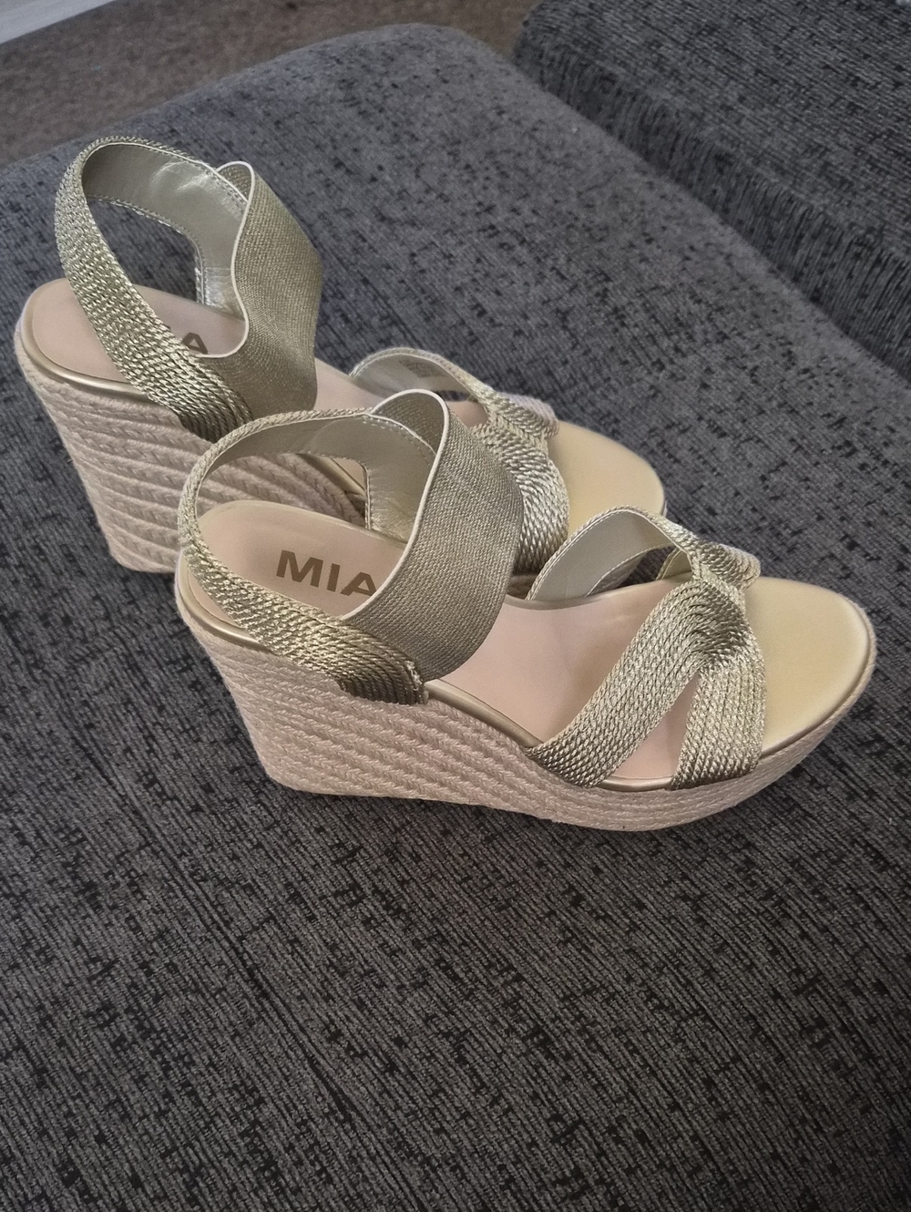 MIA Gold Braided Espadrille Wedges